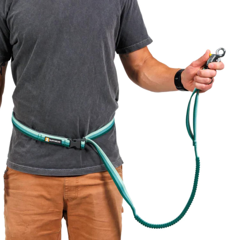 Ruffwear, Roamer Lock Dog Leash, Hands-Free Waist Option, Auto-Locking Talon Clip, Shock-Absorbing Stretch, Padded Handle, Traffic Handle, Trail-Tough for Any Adventure, River Rock Green, 5.5'-7' 5.5'-7'