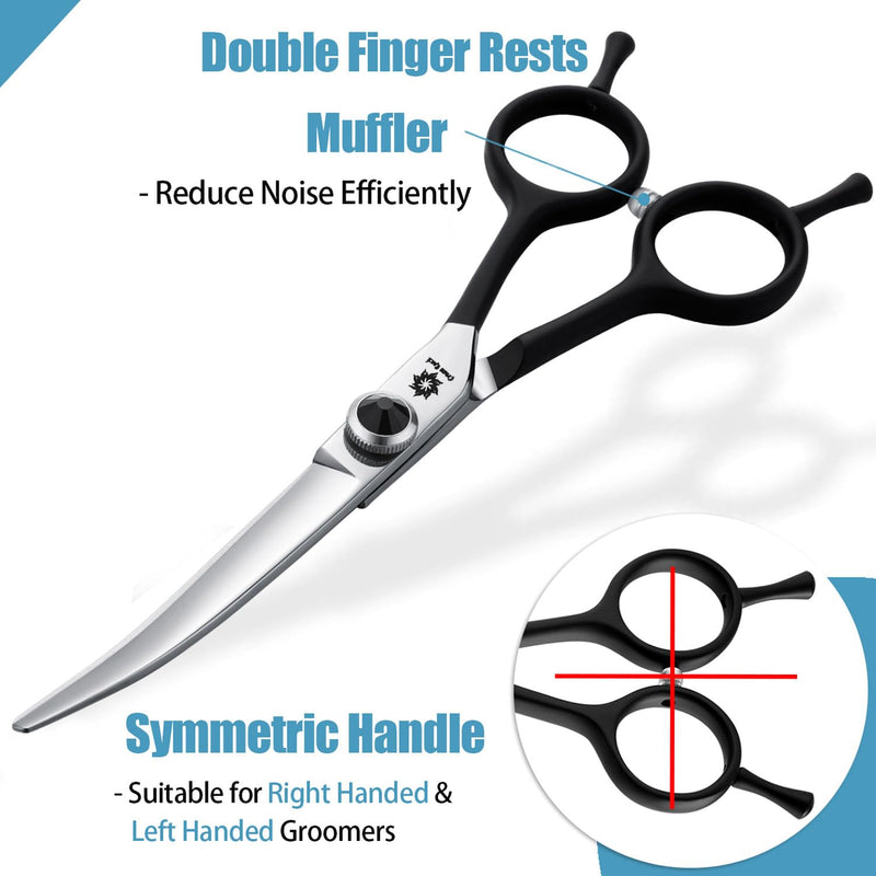 Dream Reach 6 Inch Professional Curved Dog Scissors Grooming Scissors with Ergonomic Handle 440C Stainless Steel Safety Grooming Scissors for Dogs Cats Cutting Black 6" - BeesActive Australia