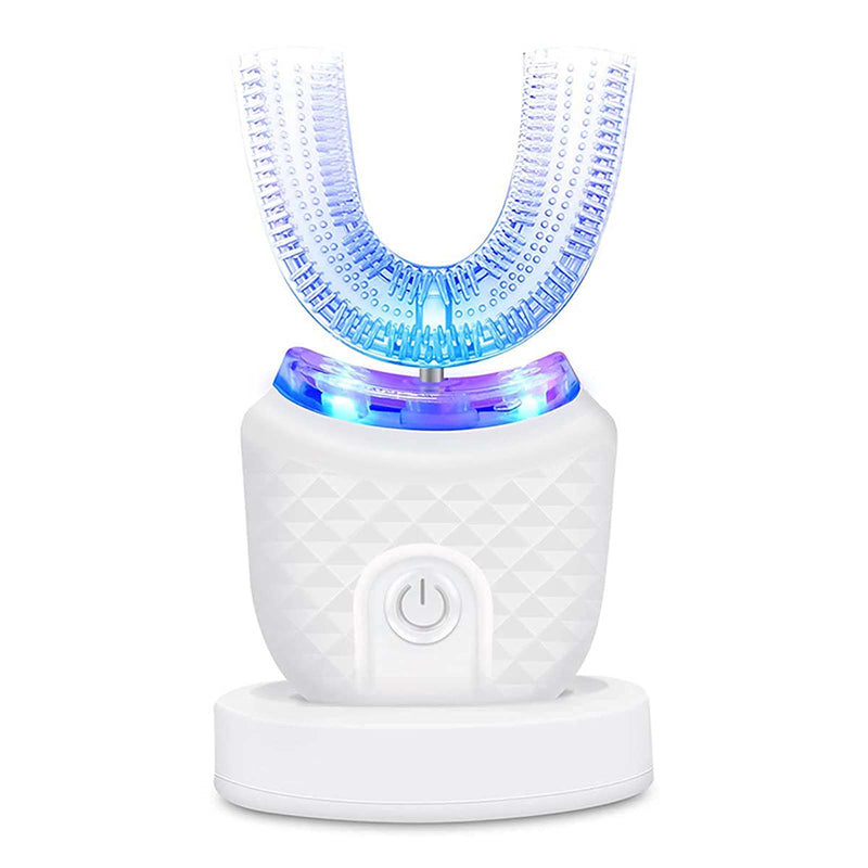U-Shaped Electric Toothbrush for Adults, Ultrasonic Automatic Toothbrush, 360° All-in-One Cleaning, Rechargeable Hands-Free Design, IPX7 Waterproof White