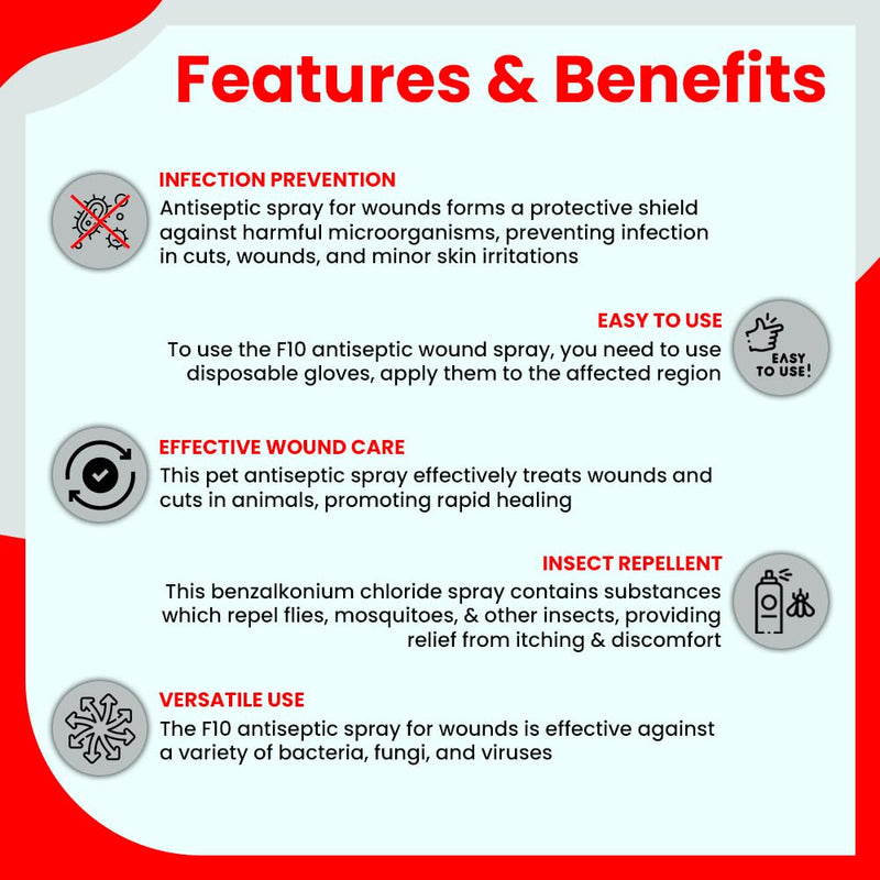 F10 Antiseptic Wound Spray for Reptiles, Birds, Small Animals & Exotic Animals, Antiseptic Pain Relief Spray & Prevents Infection - 100ml 100 ml - PawsPlanet Australia
