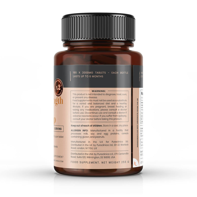 pureclinica Vitamin C with Rosehip – 2000mg (1000mg VIT C & 1000mg Rosehip Extract) x 180 Tablets - 6 Months Supply! 180 Count (Pack of 1)