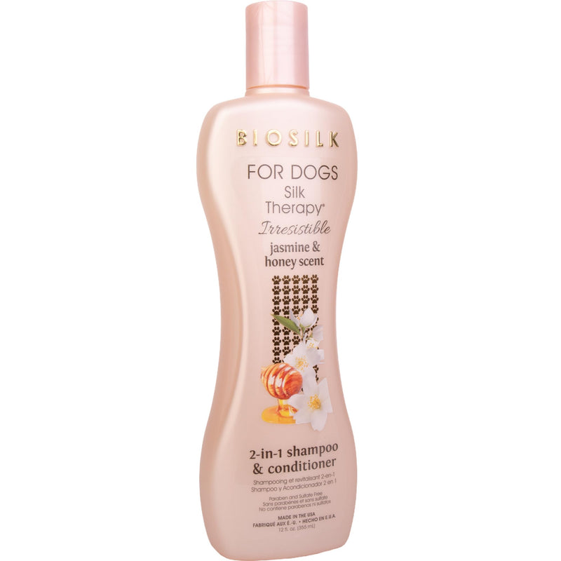 BioSilk for Dogs Silk Therapy Irresistible 2-in-1 Shampoo and Conditioner, Scented, Jasmine and Honey Scent, Paraben Free, Made in The USA, 12 Fl Ounces Shampoo & Conditioner 12 Fl Oz (Pack of 1) - PawsPlanet Australia