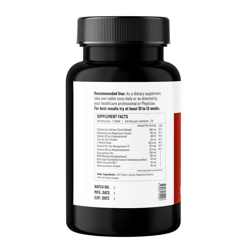 Calcium Tablets with Glucosamine, MSM, Vitamin D3, K2-7, B12, Magnesium & Zinc – 12 in 1 Formula | 30 Tablets | Dietary Supplement