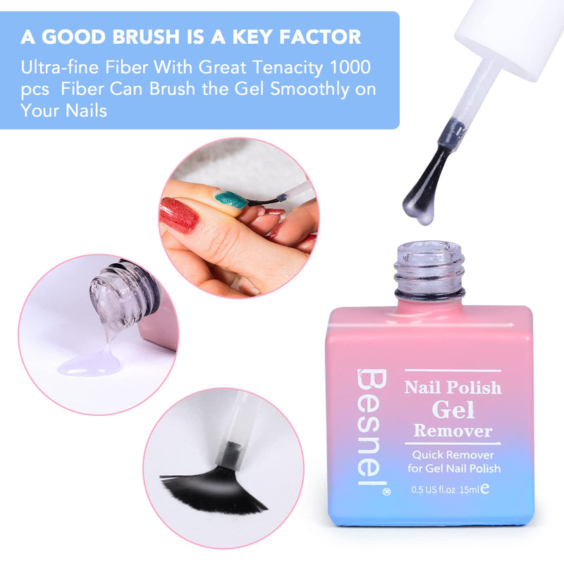Gel Nail Polish Remover 5 Pack Professional Gel Polish Remover Non-Irritating Quick Easy,Nail Polish Gel Remover Tools Kit Nail File Cuticle Pusher Nail File Grit, No Need For Foil Soaking Or Wrapping 7 Piece Set