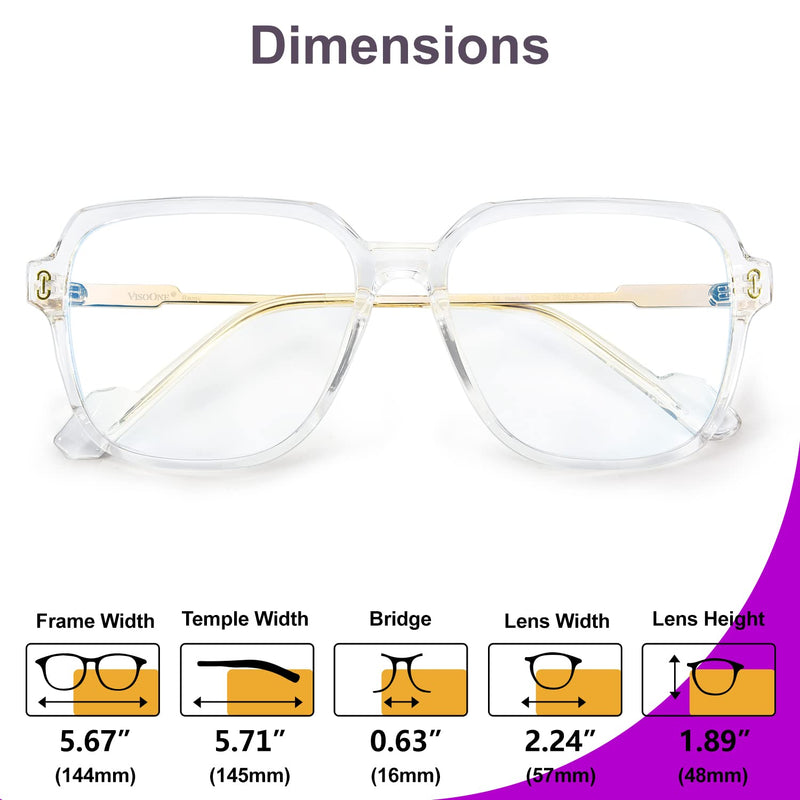 VISOONE Oversized Blue Light Blocking Glasses with Chic Square TR90 Frame and Metal Temple for Women Men REMY Remy Upg Crystal Clear - BeesActive Australia