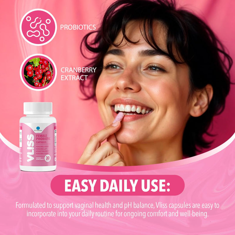 Dr. Robaina Women’s Daily Vaginal Probiotic + Cranberry & Pineapple, 5 B CFU Lactobacillus (rhamnosus, reuteri, gasseri, crispatus), pH Balance & Odor Control, Vitamin C & B-12, 30 Vegan Capsules 1 Unit