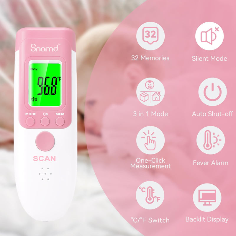 Digital Non-Contact Infrared Forehead Thermometer for Adults, Kids, and Baby, 3-in-1 Medical Grade Thermometer with Fever Indicator, Instant Reading, Backlit LCD Display JXB-183