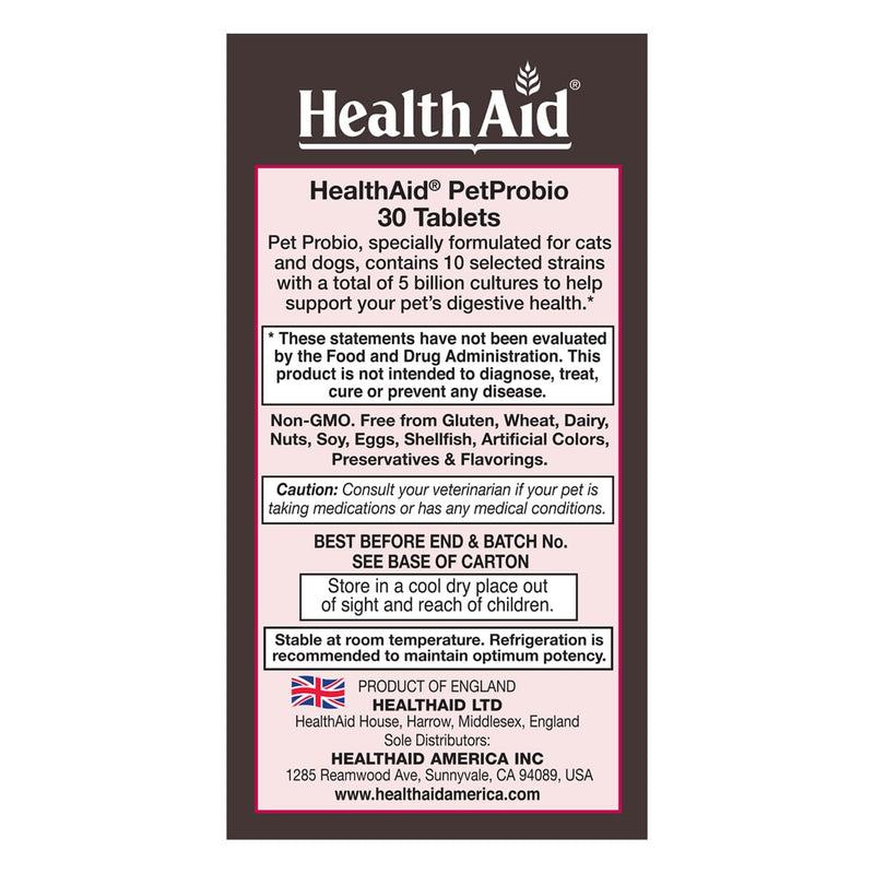 HealthAid PetProbio 5 Billion CFU Probiotic for Cats & Dogs – 10‑Strain Once‑Daily Digestive Support – Natural Beef, Liver & Bacon Flavor – Non‑GMO, Gluten‑Free