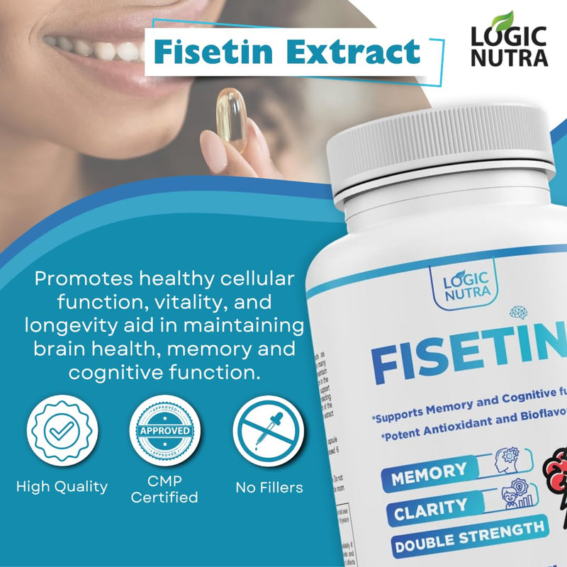 Fisetin Double Strength - Fisetin Supplements 200 mg - Non-GMO, Vegan, & Gluten Free - 60 Capsules - Potent Antioxidant Supplement for Wellness Support