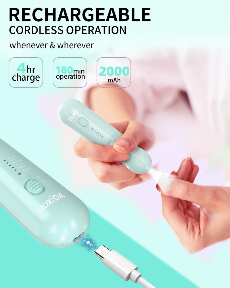 Manicure Pedicure Kit for Women, Professional Nail Grinder for Senior Thick Toenail, Cordless Electric Nail File, 5 Speeds Pedicure Tools for feet Callus Remover, Nail Drill for Women Hand Feet Care Blue