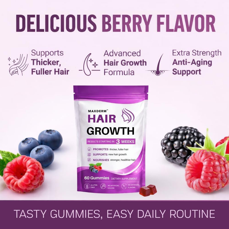 Hair Growth Vitamins Soft Chewable - Advanced Hair Growth Formula with Biotin & Active Ingredients – Promotes Thicker, Fuller, Stronger Hair for Men & Women -60 Gummies 1