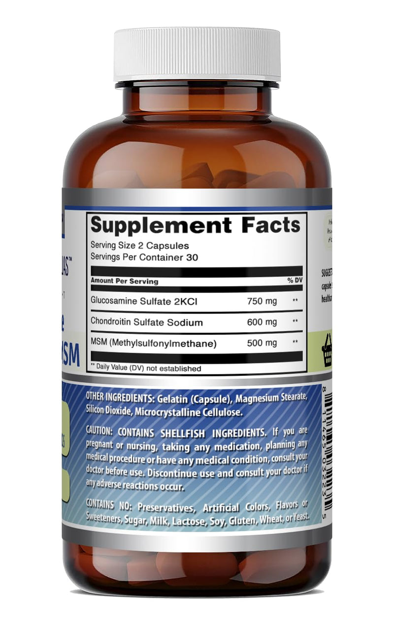 Amazing Formulas Glucosamine Chondroitin MSM 1850 mg Per Serving Capsules Supplement | Non-GMO | Gluten Free | Made in USA (60 Count) 60 Count