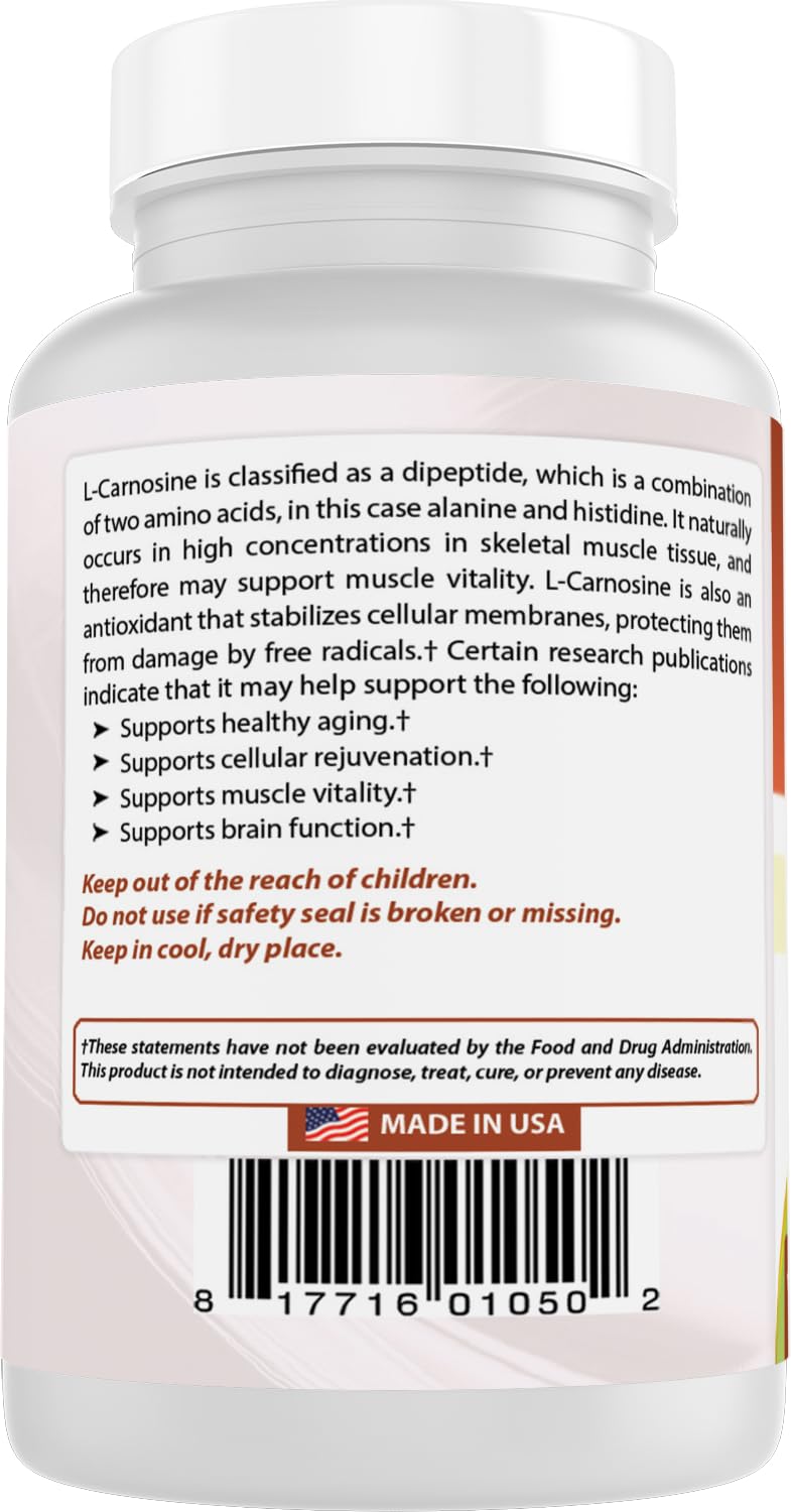 Best Naturals L-Carnosine 500 mg 100 Vcaps (100 Count (Pack of 2)) 100 Count (Pack of 2)
