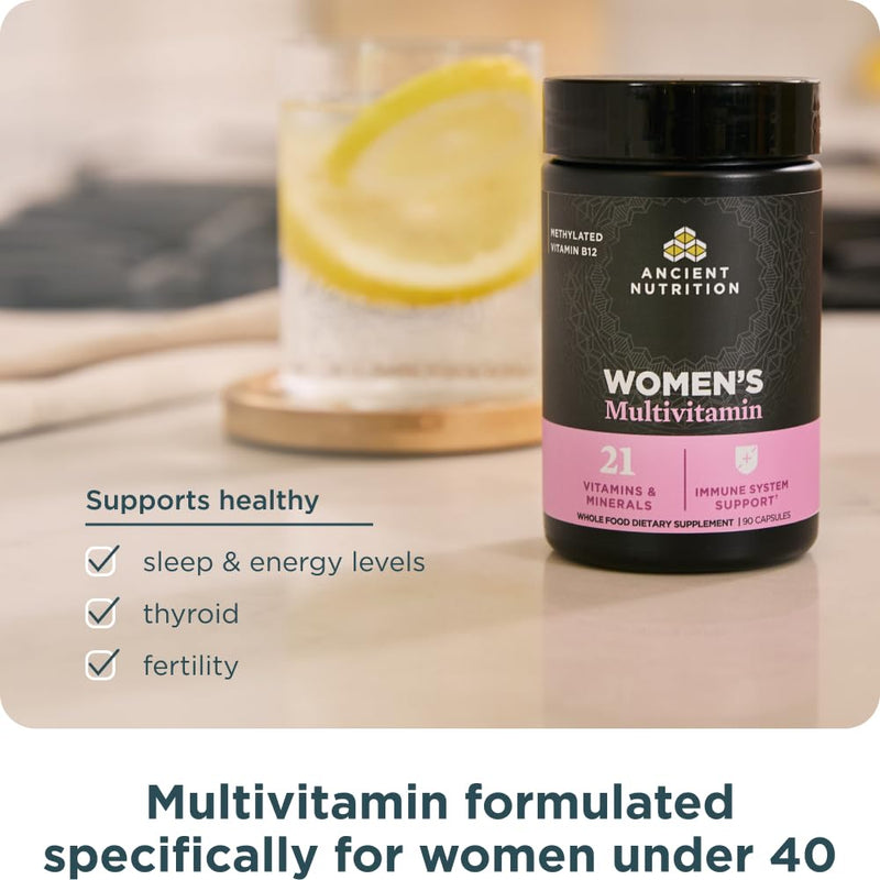 Ancient Nutrition Methylated Multivitamin for Women | Vitamin D, C, Methylated B12, Zinc, Magnesium, Supports Healthy Immune System and Bone Health, 90 Count Women's Multivitamin (90 count)