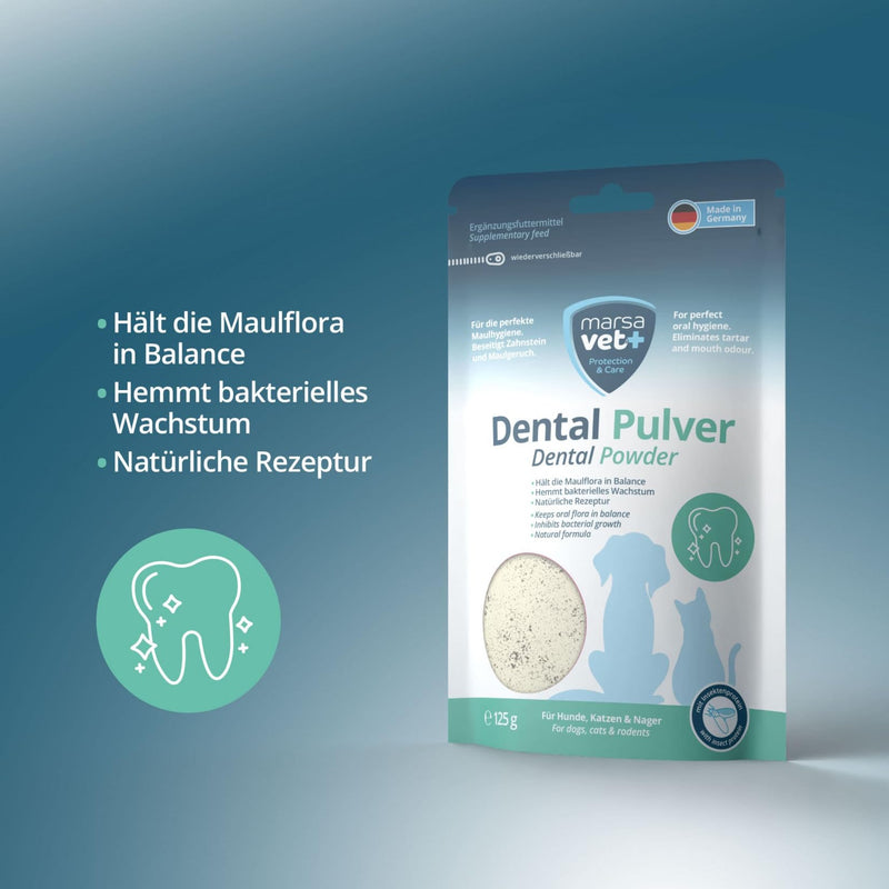 Marsavet Dental Powder - Dental Care for Dogs, Cats, Rodents with Insect Protein, Stress Free, Dog Toothbrush and Toothpaste, Eliminates Tartar, Plaque, Mouth Odour - 125g