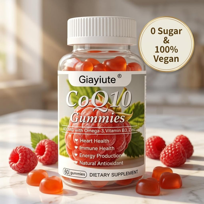 CoQ10 400mg Gummies with Omega-3 EPA DHA, Magnesium, Vitamin B3 & Zinc, Support Energy Production & Immune Function, Zero Added Sugar Vegan Chewable Coenzyme Q10 for Adults, 60 Count