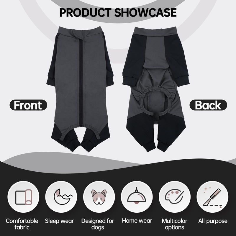 Hjyokuso dog jumpsuit with legs, dog pajamas, dog pajamas for small dogs, dog pajamas with zipper, body dog after surgery for Chihuahua, Pomeranian, Yorkshire Terrier, Bichon Frisé S gray - BeesActive Australia