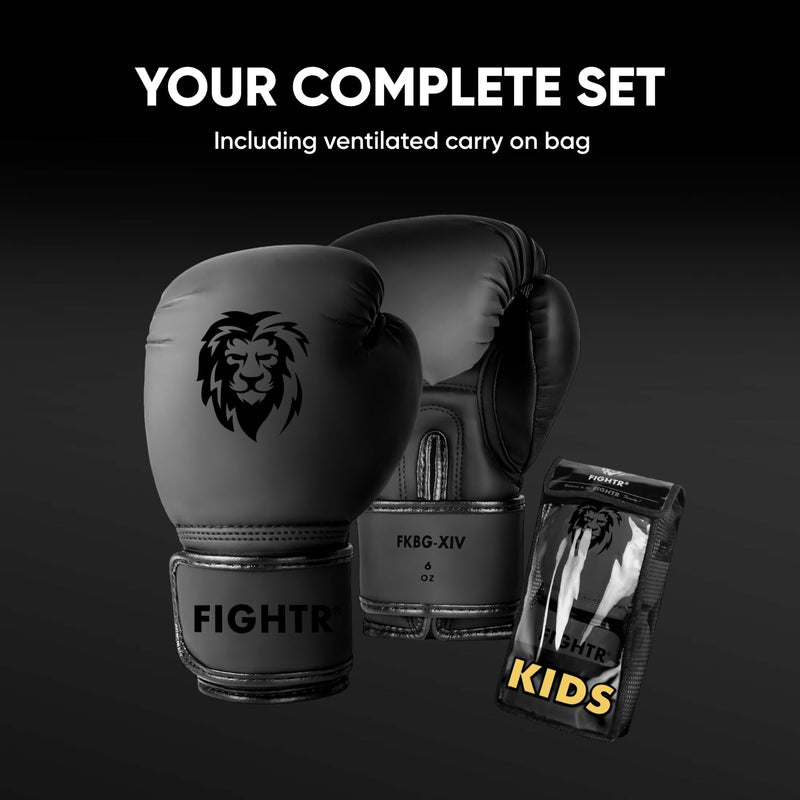FIGHTR® Kids Boxing Gloves and More Stability | Junior Boys and Girls | Boxing, MMA, Muay Thai, Kickboxing & Martial Arts 04 06 oz | incl. Carry Bag 06oz Black