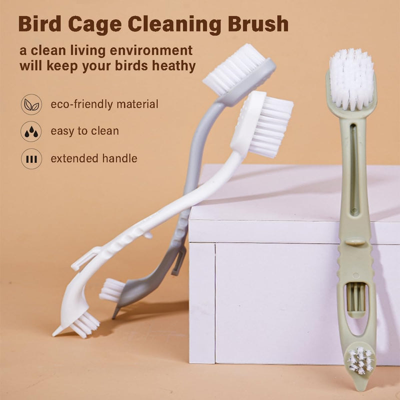 MANON ROSA Bird Cage Cleaner with Two Brush Heads Long Handle Tool for Cleaning Bird Parrot Cages Kennels Perches - BeesActive Australia