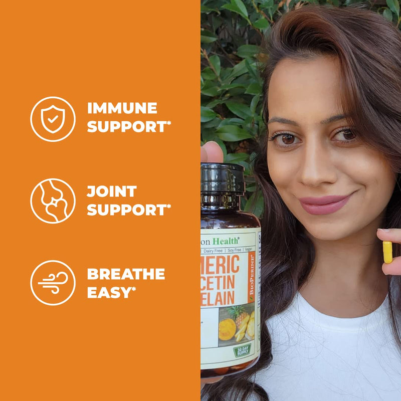Quercetin with Bromelain & Turmeric Curcumin - Bromelain Supplement with Black Pepper. Immune & Joint Support Supplement - BioPerine & 700mg Organic Tumeric for Inflammation Balance & Allergy Support 60 Count (Pack of 1) - BeesActive Australia