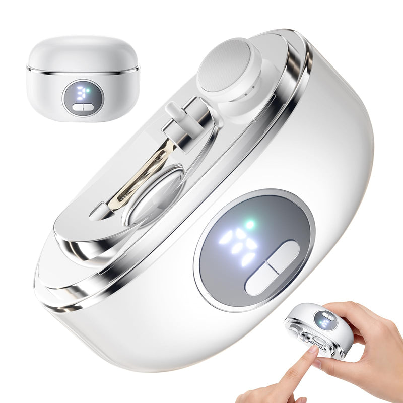 Electric Nail Clippers, 2 in1 Smart Toenail Clippers with File&Nail Trimmer, Polishing for Fingers and Toes, Rechargeable Fingernail Grinder with 3 Speeds for Senior Adults Caregivers, PearlWhite - BeesActive Australia