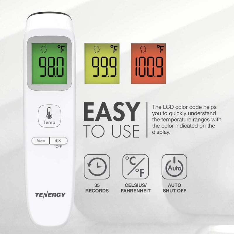 Tenergy Non-Contact Forehead Thermometer for Kids and Adults, Touchless Instant Result Infrared Thermometer, Digital Baby Thermometer with Fever Indicator for Whole Family, Batteries Included