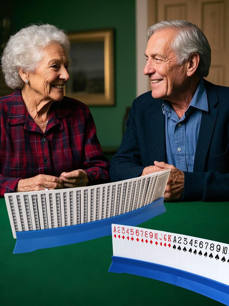 2 Pack Playing Cards Holder for Bridge Canasta Card Game - Foldable Card Holders for Playing Cards - Curved Playing Card Rack for Adults Seniors Arthritis 2 blue