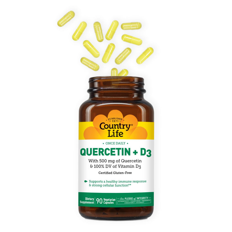 Country Life Quercetin 500mg Capsules with Vitamin D3 800 IU – Immune Support Supplement for Adults – Daily Immune Boosters – Quercetin Immune System Boost, 90 Capsules