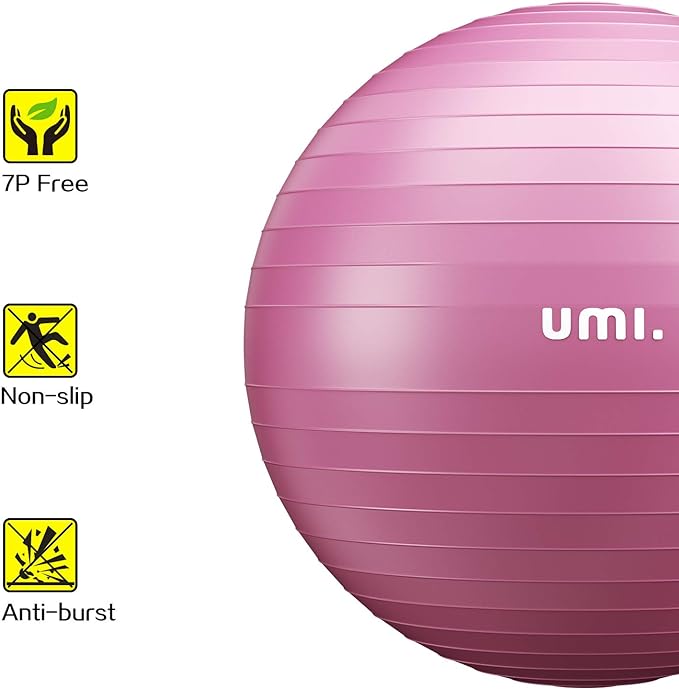 Umi. Balance Ball, 21.7 inches (55 cm), 25.6 inches (65 cm), 29.5 inches (75 cm), Anti-Burst, Thick, Anti-Slip, Load Capacity 660.1 lbs (300 kg), Hand Pump Included - BeesActive Australia
