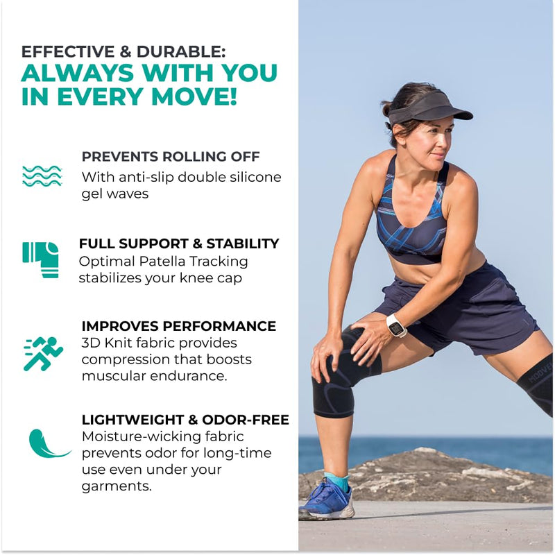 Modvel 2 Pack Knee Brace for Women & Men - Workout Knees Compression Sleeve for Knee Pain Relief Joint Support for ACL, Arthritis, Meniscus Tear Knees Brace for Sports, Rodilleras para Gym Fitness Small Black