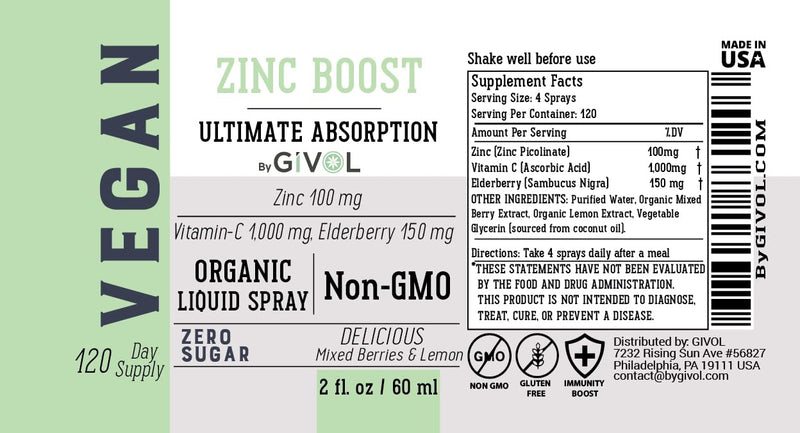 Organic ZINC Boost Mist 100 g (Extra Strength) - Sugar Free with Vit C and Elderberry Extract - Vegan Liquid Spray for Kids and Adults - Easy Absorption - Non-GMO - (60 ml) 60 Days Supply a) Zinc Boost - BeesActive Australia