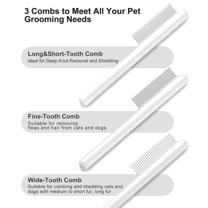 3 Packs Cat Combs,WUSOLIBON Rounded Stainless Steel Teeth, Smooth Tips for Removing Loose Hair, Pet Massage Tool for Long&Short-Haired Pets,Removing Flea and Lice,Suitable for Cats/Dogs(White) - BeesActive Australia