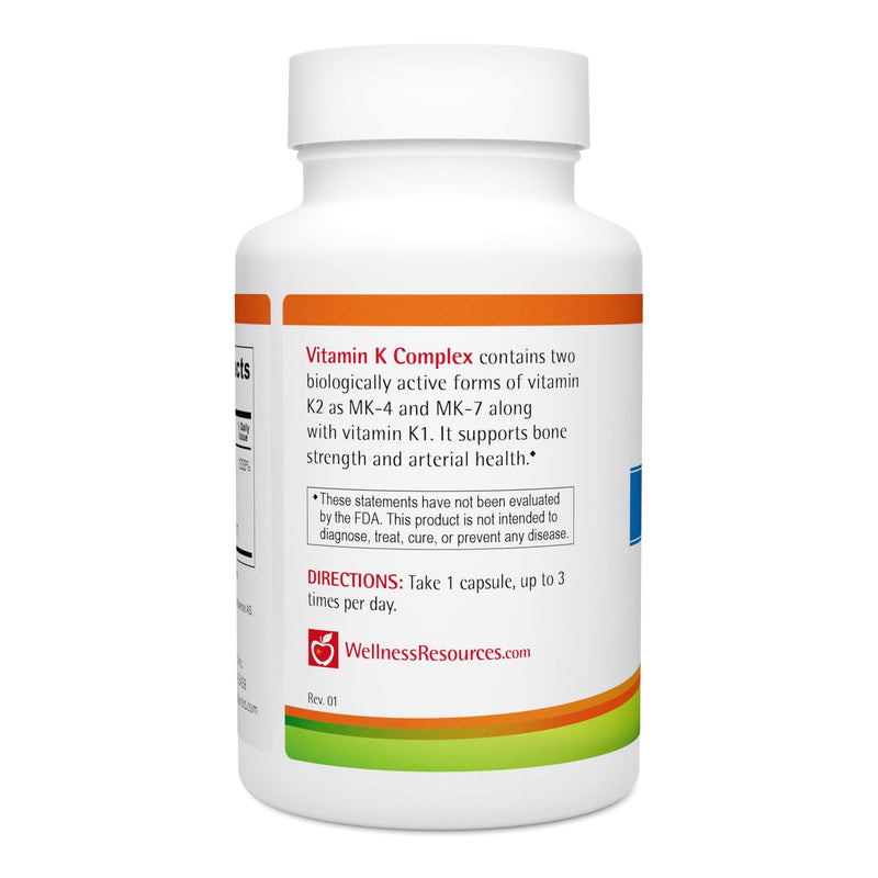 Wellness Resources Vitamin K Complex Supplement - 600 mcg Vitamin K2 (as MK-4 and Trans MK-7) and 1000 mcg K1- Bone Strength and Heart Health - K2 Vitamin Supplement - 90 Capsules Non-GMO