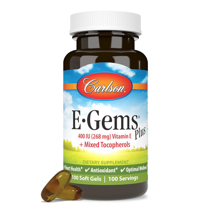 Carlson E-Gems Plus, 400 IU (268 mg), Optimal Wellness, 100 Soft Gels | Natural-Source Vitamin E