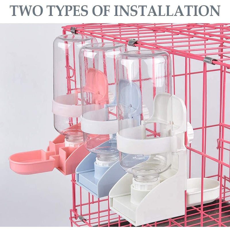 2Pcs 17oz Rabbit Water Feeder, Pet Cage Suspended Water Dispenser, Hanging Automatic Small Animal Water Bottle Bowl for Bunny Chinchilla Hedgehog Ferret Hamster White+White - BeesActive Australia