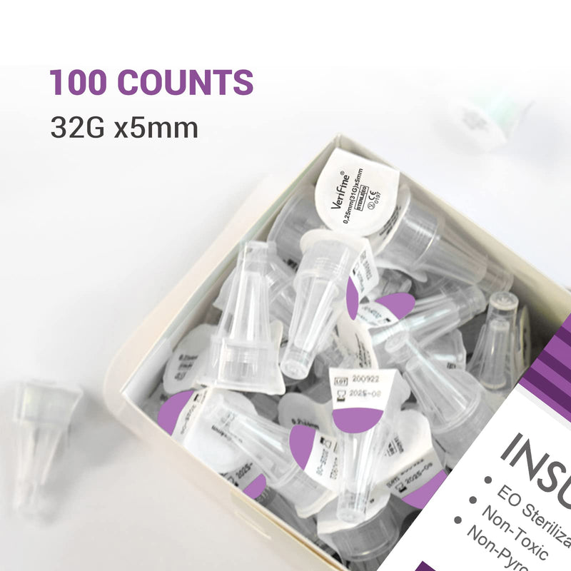 Pen Needles, Pen Needles for Insulin Injection 32G 5mm (3/16"), Compatible with Most Diabetes Pens (Pack of100)