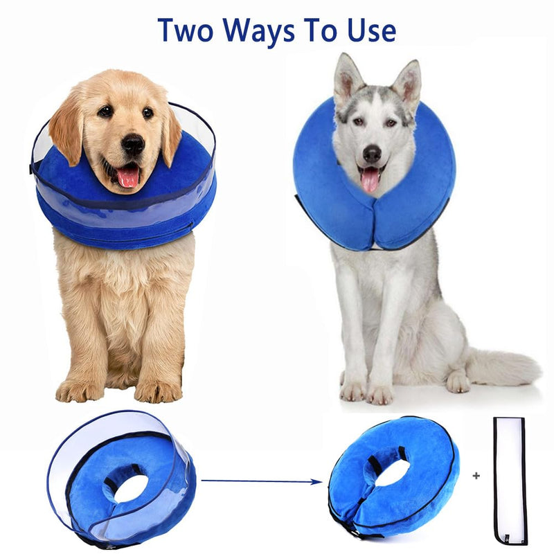 Neck collars for dogs, 2-in-1 inflatable dog collar for recovery after operations or wounds, dog collar, protective collar for pets, adjustable, comfortable protective collar, blue L blue (neck: 12 "-18") L - BeesActive Australia