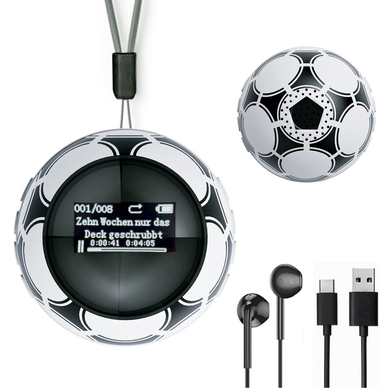 64GB MP3 Player for Kids,MP3 Player with Bluetooth 5.0, Mini Soccer Ball Music Player, Supports Speaker, FM Radio, Recording, and Pedometer Functions, Comes with Headphones and Lanyard