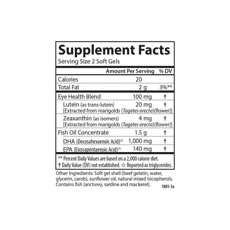 Carlson Super DHA Plus Lutein, 1000 mg, DHA, 20 mg Lutein, 60 Softgels | Lutemax 2020; Wild Caught; Sustainably Sourced
