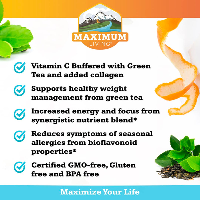 Maximum Living Solu-C with Green Tea - Vitamin C with Bioflavonoids and Rutin - Immune Support -120 Capsules Each - Pack of 2 120 Count (Pack of 2)