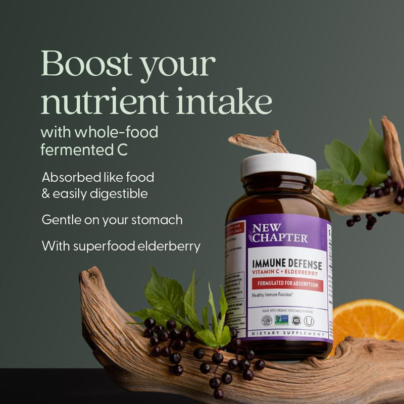 New Chapter Vitamin C Immune Defense Supplement, 90 Count | Excellent Source of Vitamin C for Healthy Immune Support, Made with Organic Elderberry, Non-GMO and Gluten Free 90 Count (Pack of 1)