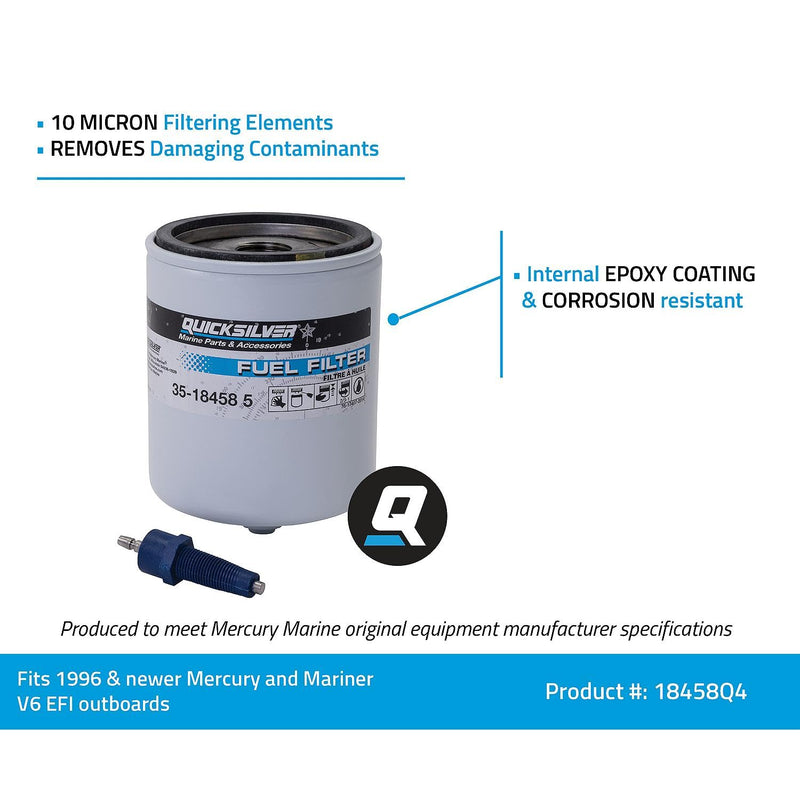 Quicksilver 18458Q4 Water Separating Fuel Filter Kit with Blue Water Warning Sensor for Mercury Outboards