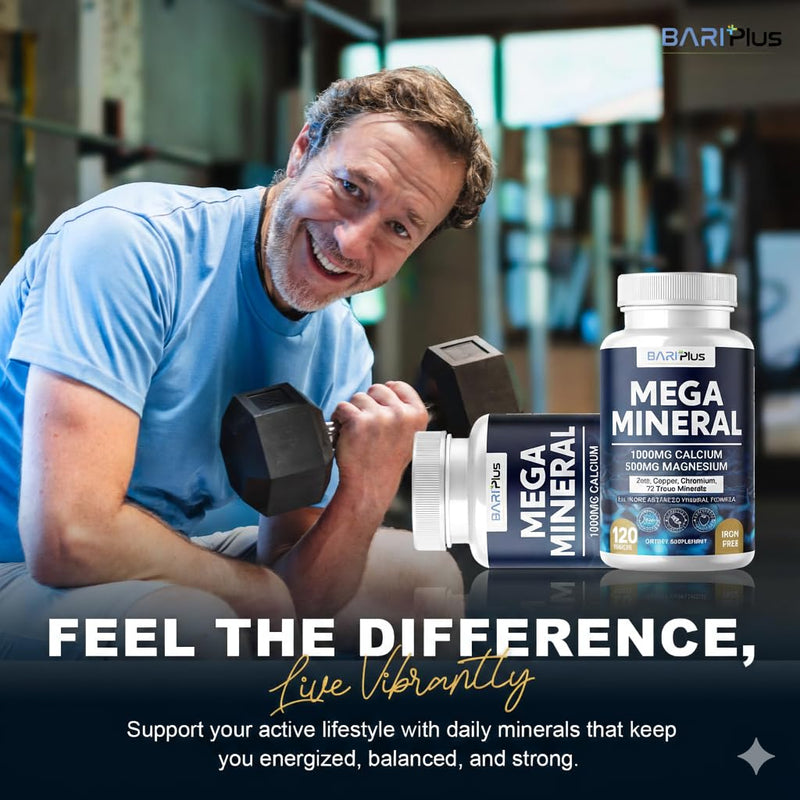 Mega Mineral – Complete Complex with Vitamin D, Calcium, Magnesium, Zinc, Potassium, Boron, Selenium, Chromium & Trace Minerals – Iron-Free – USA Made -Halal (120 Tablets) 120 Count (Pack of 1)