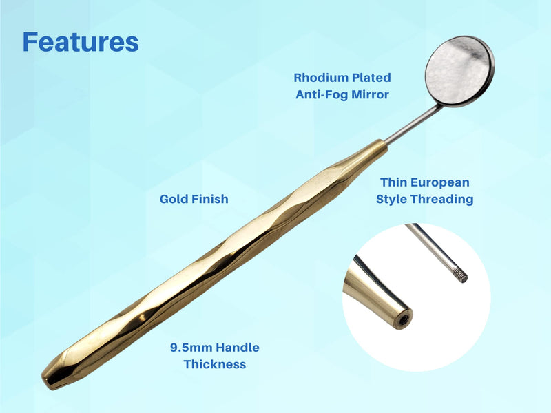 ARTMAN INSTRUMENTS Dental Mirror Set of 5 – Stainless Steel with Gold Plated Handle, Front Surface Rhodium Plasma Coated, European Style Threading, Autoclavable - BeesActive Australia