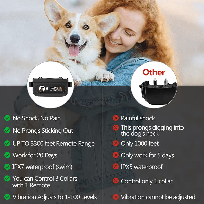 Paipaitek No Shock Dog Training Collar, 3300ft Range Vibrating Dog Collar, IPX7 Waterproof Dog Training Collar with Remote, only Sound and Vibration Collar for Training Dogs Black - BeesActive Australia