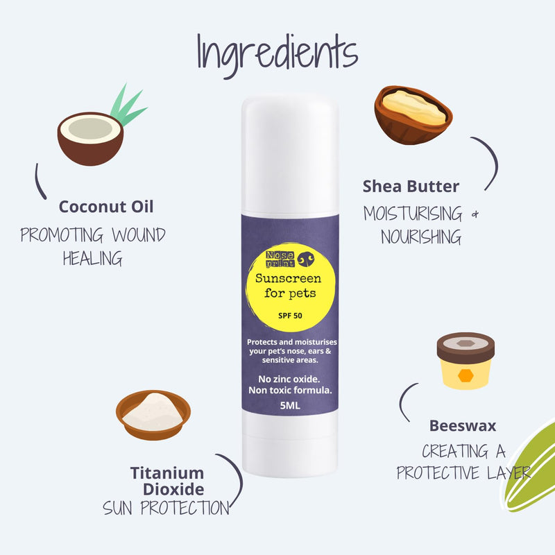 Pet Sunscreen Stick SPF 50, Zinc Oxide Free, Non-Toxic, for Dogs and Cats, 2 x 5ml, Nose, Ears and Sensitive Skin