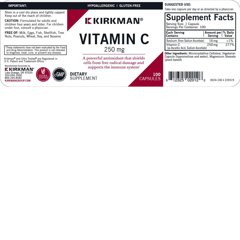 Kirkman Vitamin C 250 mg 100-count