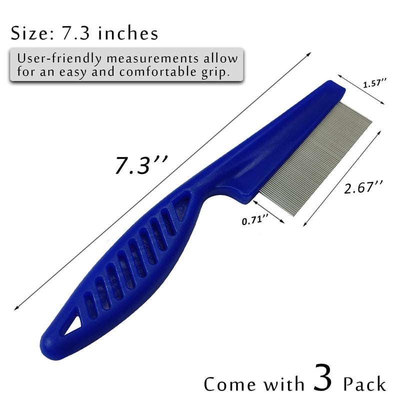 Kopal Flea Combs & Lice Combs for Dogs and Cats, Fine Tooth Combs 3-pc, Blue - BeesActive Australia