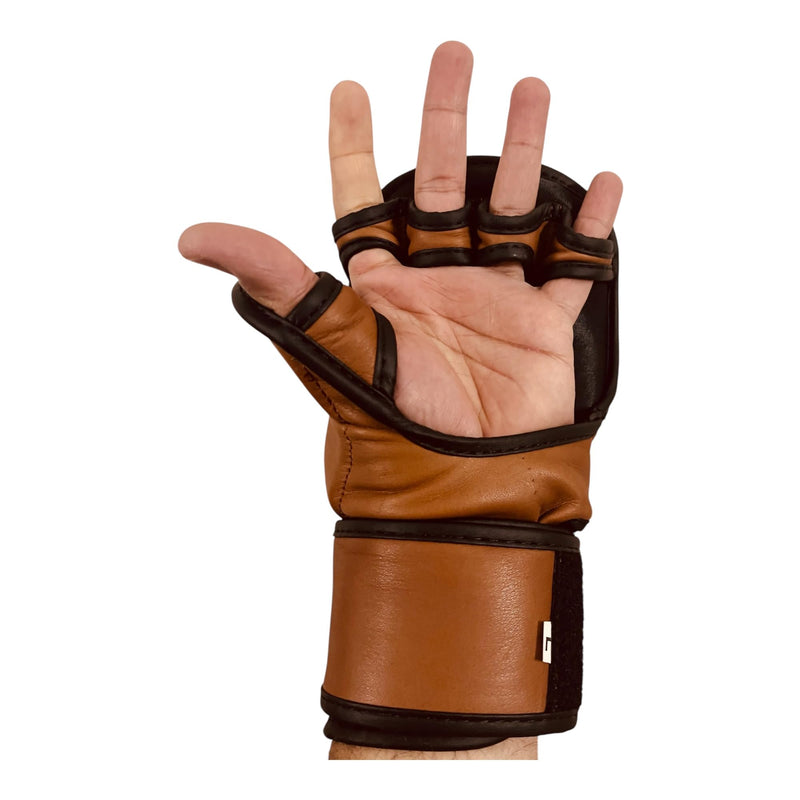Shooter MMA Gloves - Size L | PRO Version | 100% TAN Leather Vintage Training Boxing I Geoffrey
