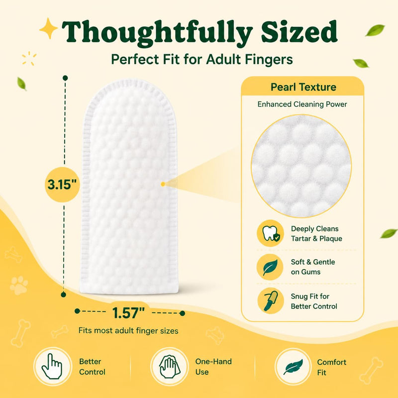 Pet Dental Finger Cots for Dogs & Cats — Extra-Thick Nonwoven, Alcohol-Free & Lick-Safe Natural Formula | Plaque & Tartar Remover (50 Count)